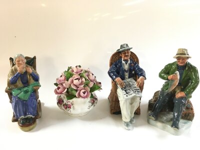 Three royal Doulton figures and a royal Albert posy vase