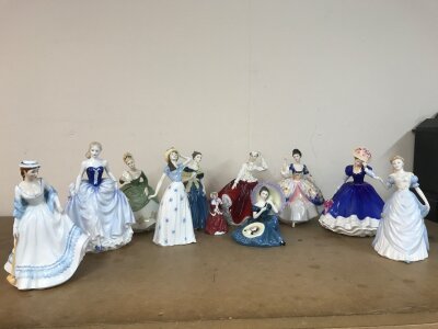 A Collection of porcelain Royal Doulton figures including Pensive moments, Mary 1992, Christine 1997