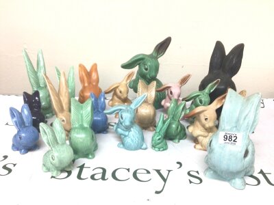 A Collection of Vintage Sylvac rabbit ornaments mixed colours and models no obvious damage. Maximum height 22cm.