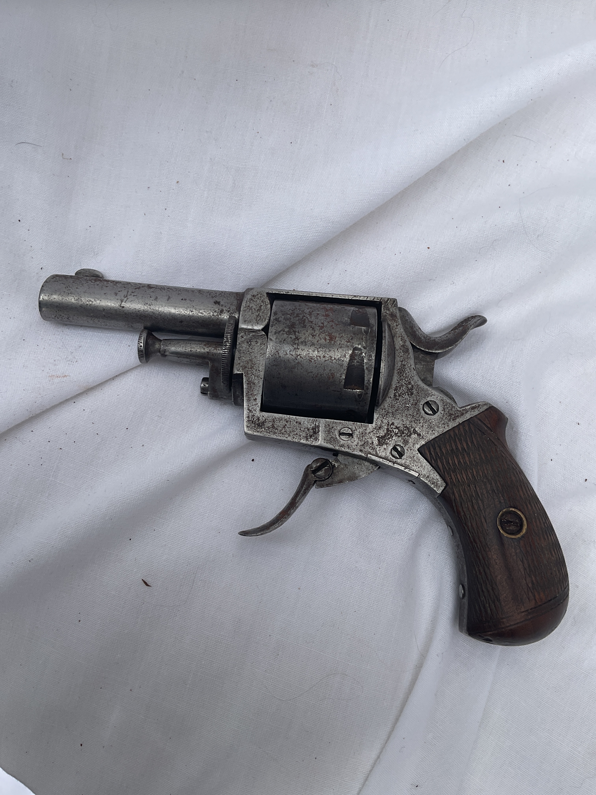 Six shot .32 calibre Belgian rim fire pistol.with folding trigger.