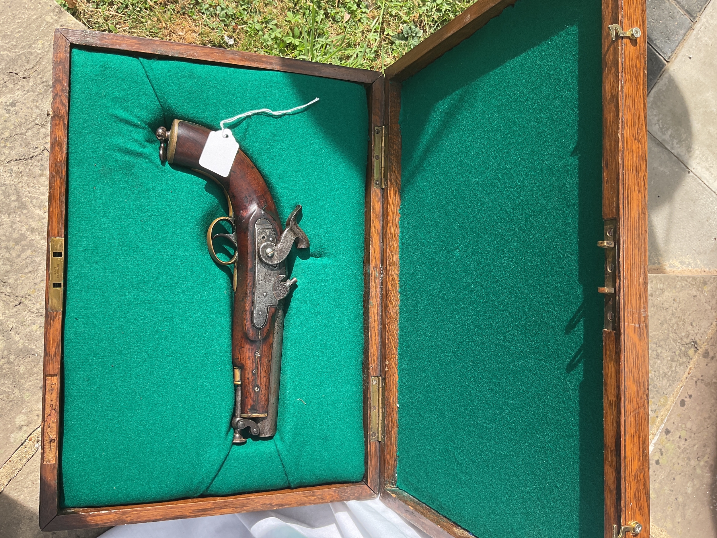 Boxed 1847 percussion tower marked large calibre pistol, in later made fitted box.