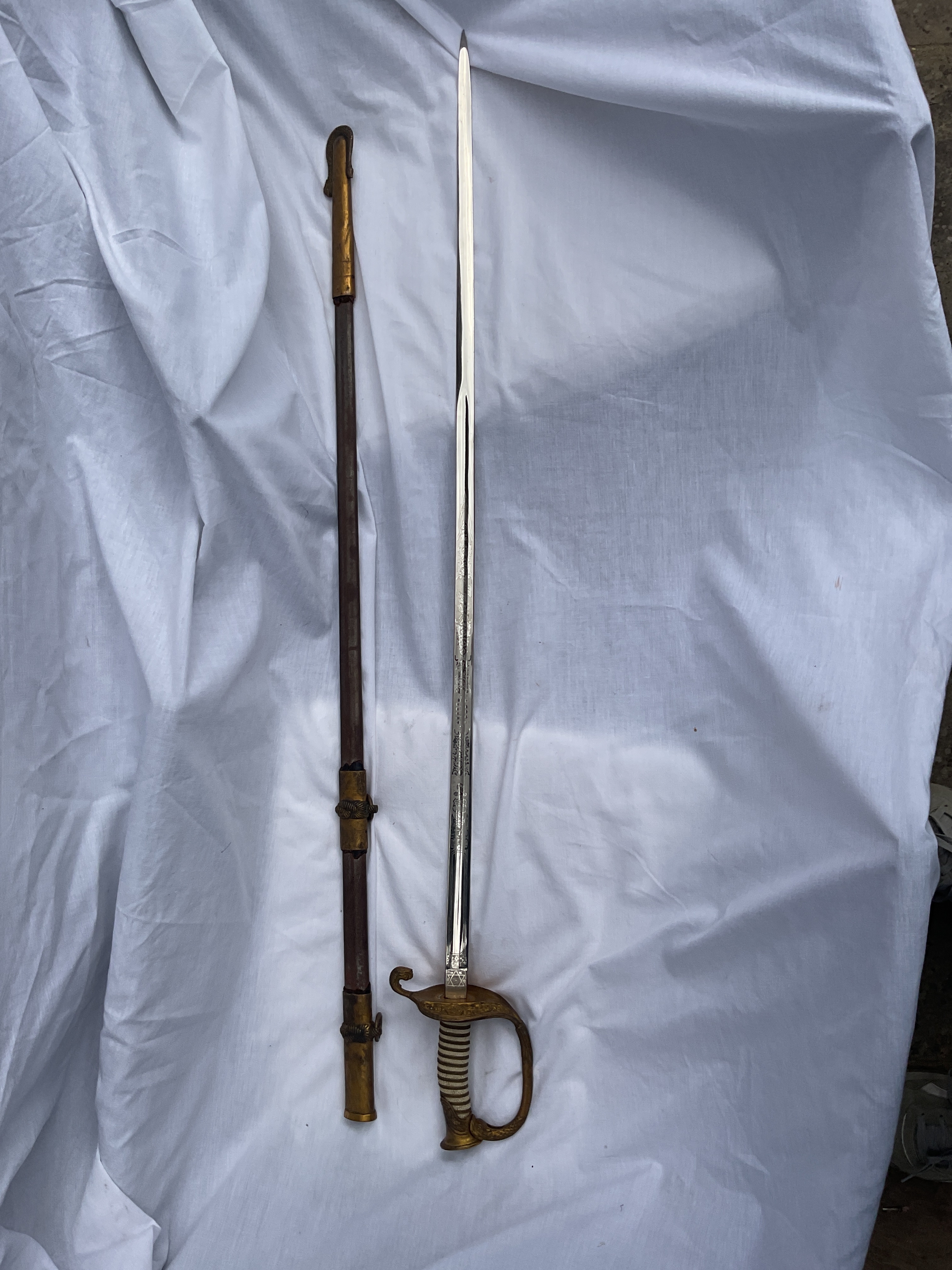 US navy sword and sheath marked blade for A S Meyer Inc New York.engraved blade.