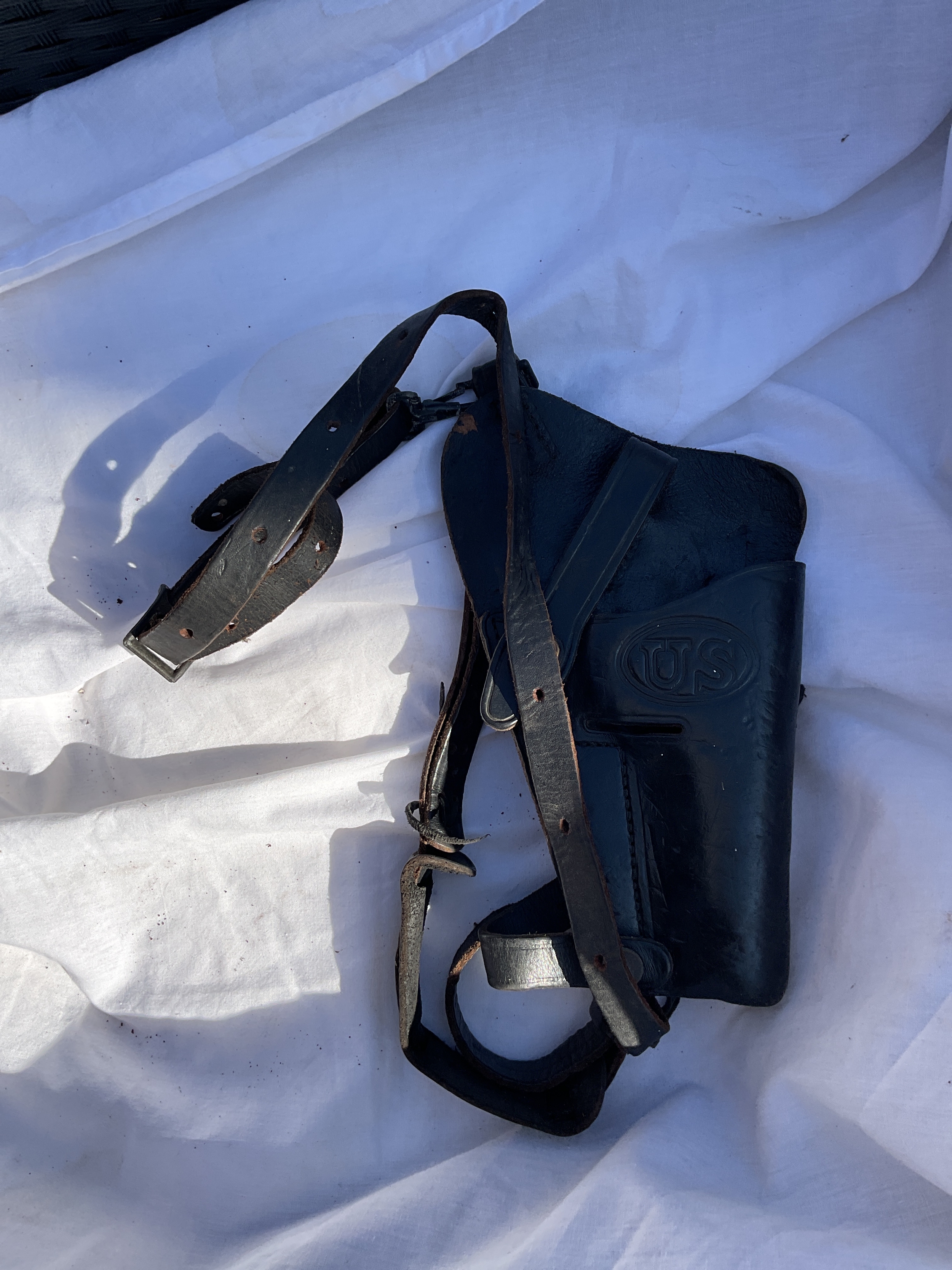 US Black leather issued shoulder holster for revolver marked CATHEVENT NC.