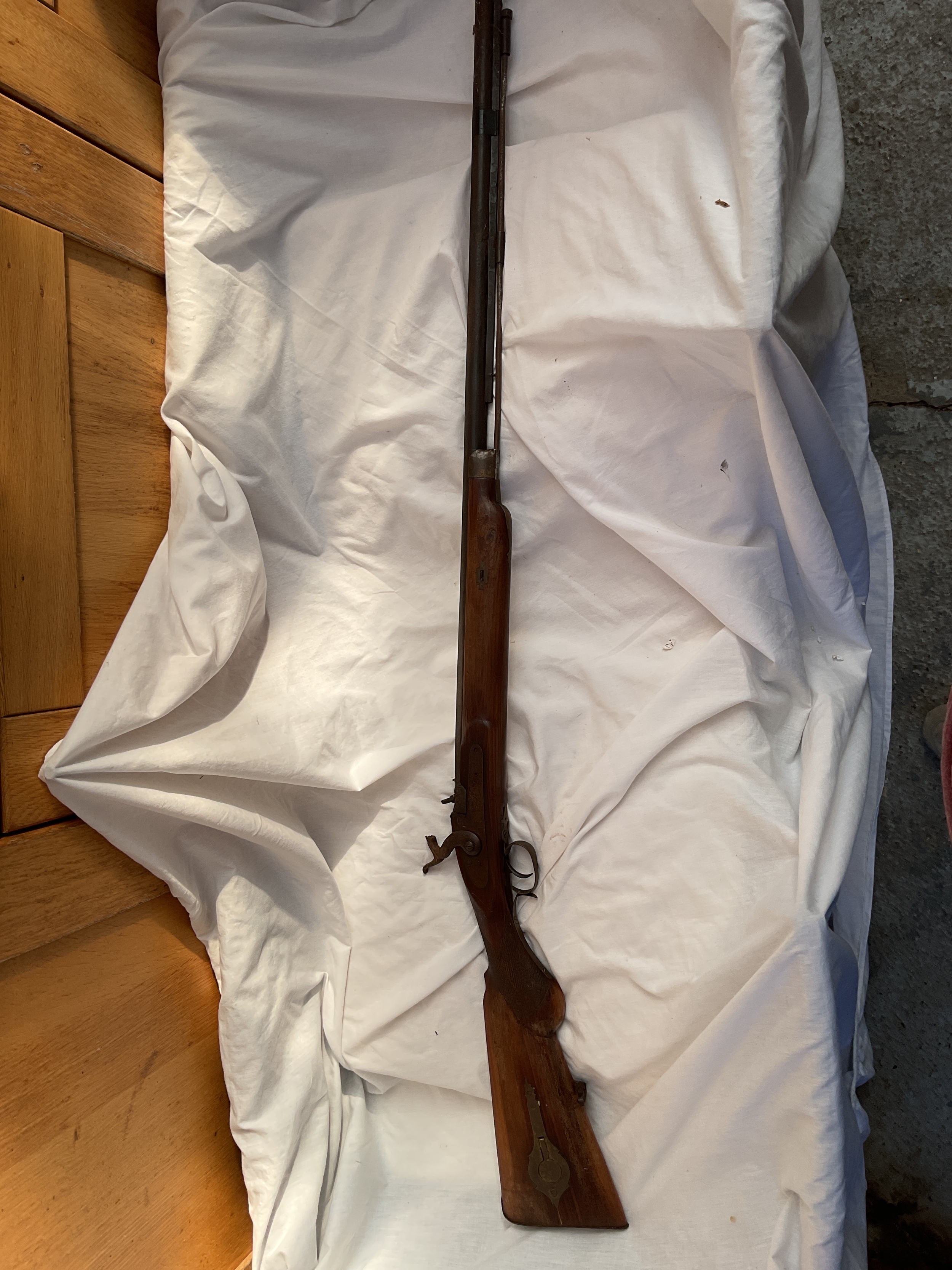 Percussion shotgun with caps store to the butt.