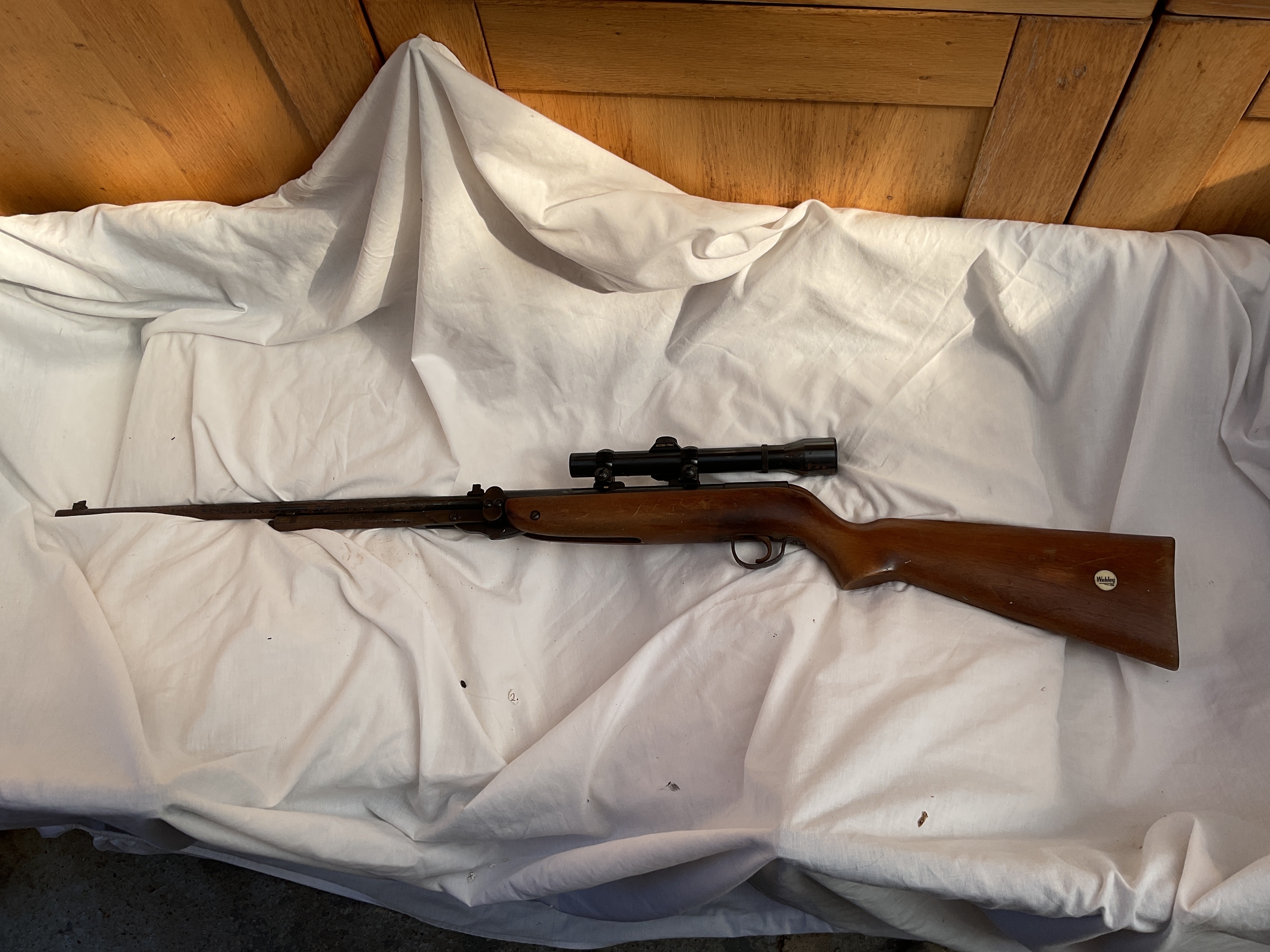 Webley tap loading 22 air rifle and weaver scope.