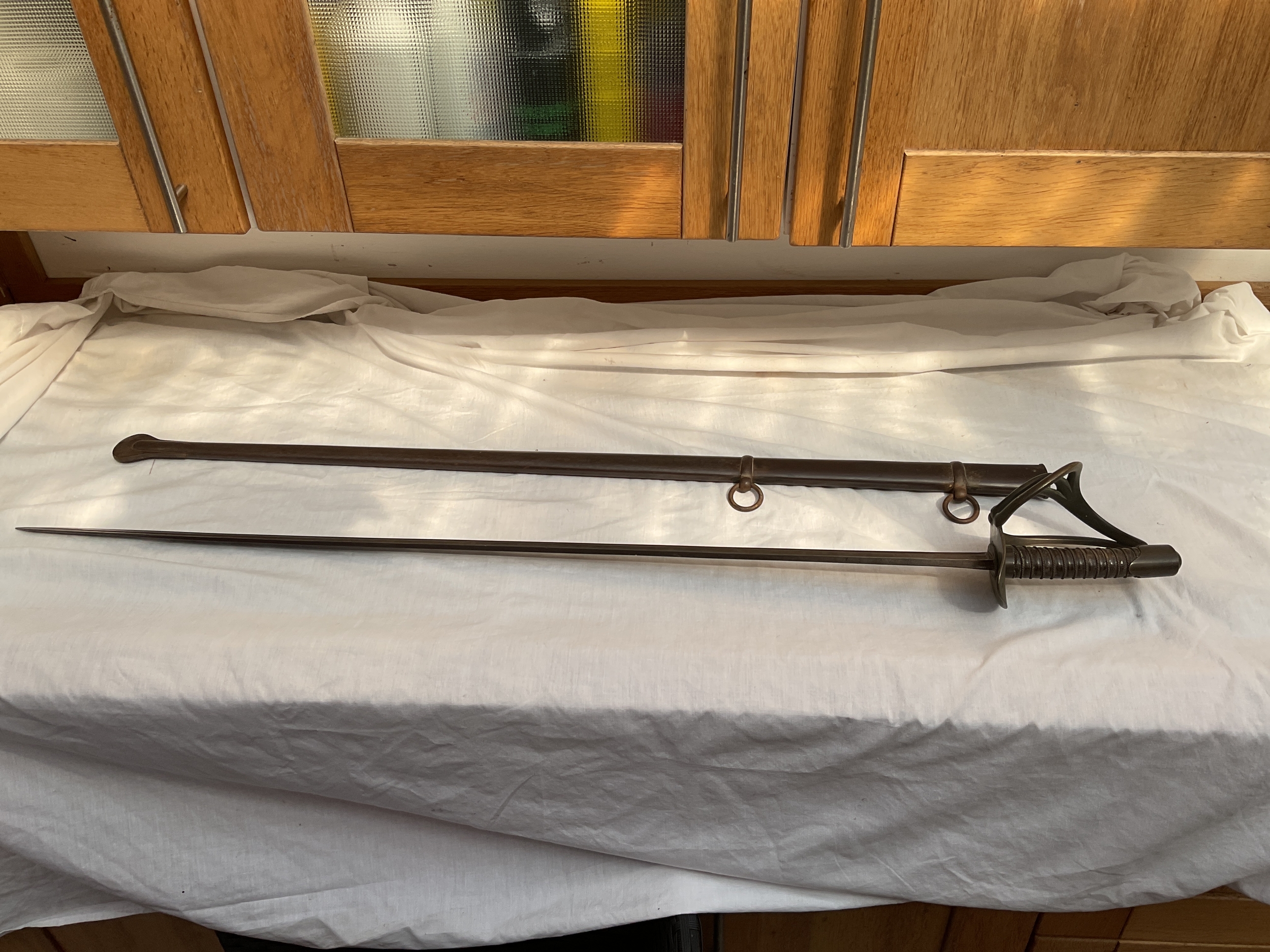 French 1814 sword and sheath.marked to the edge and double fullered.