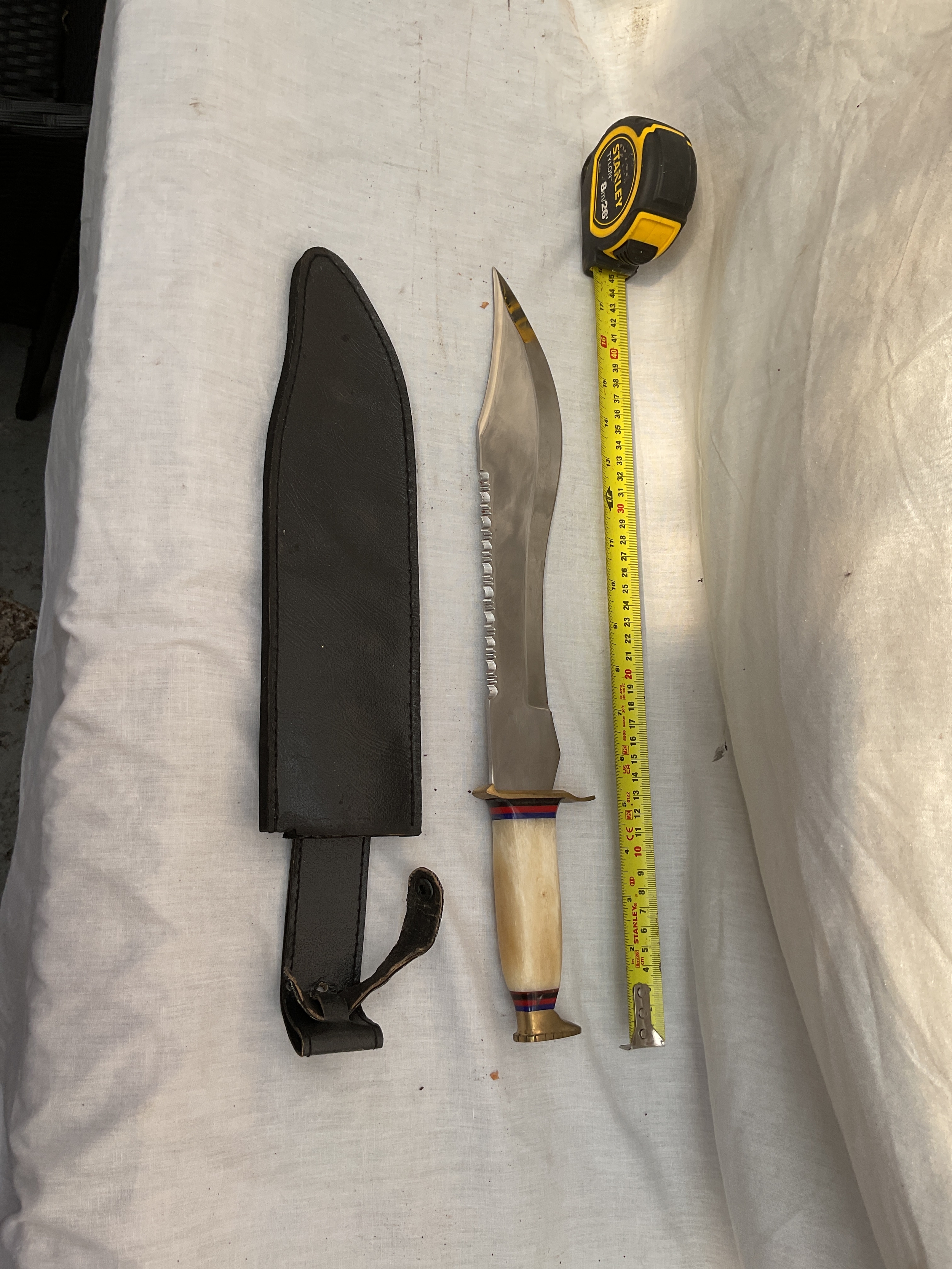 Large bone handled Bowie knife.