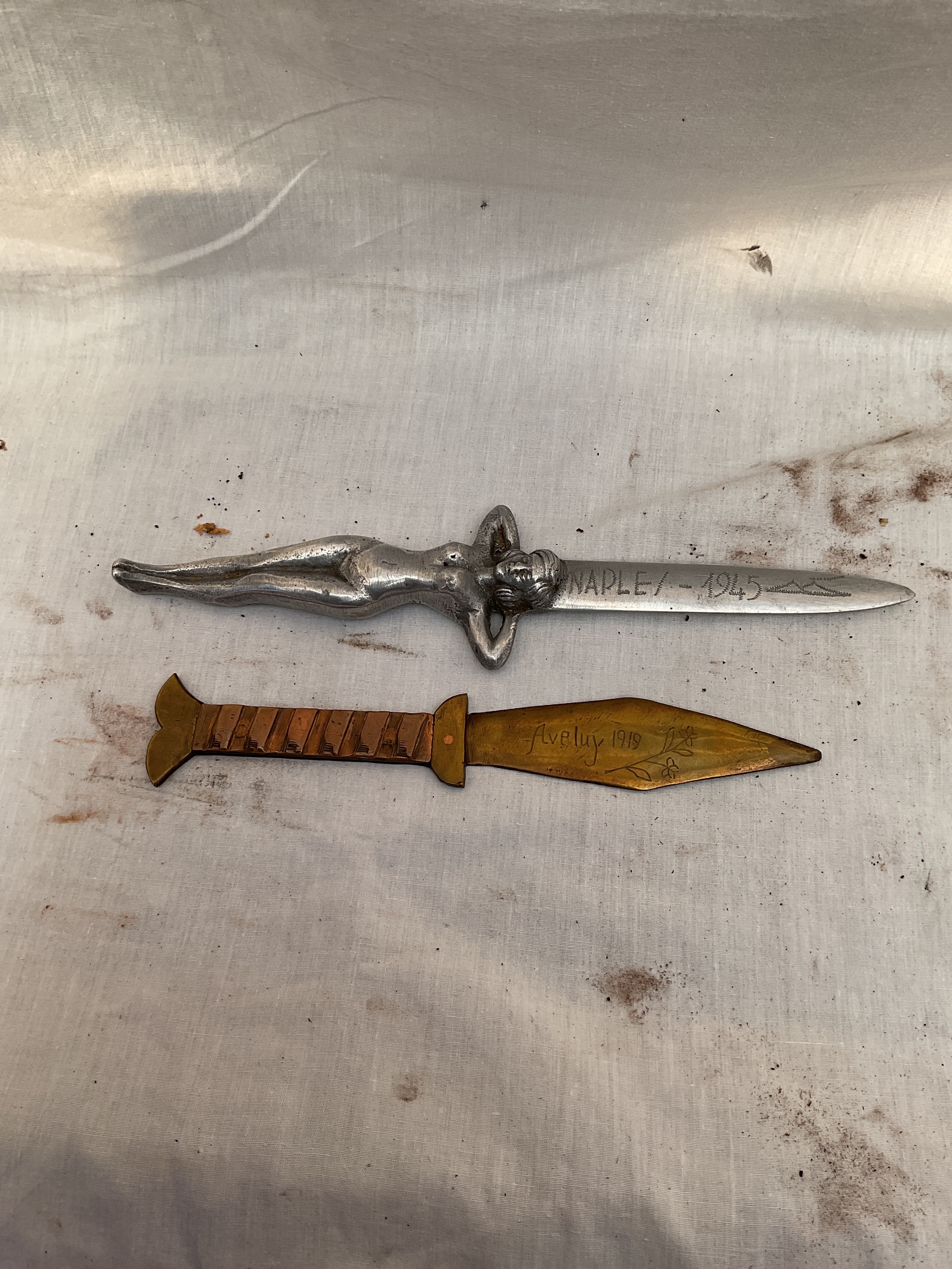 Two trench art knives WWI &WWII examples.