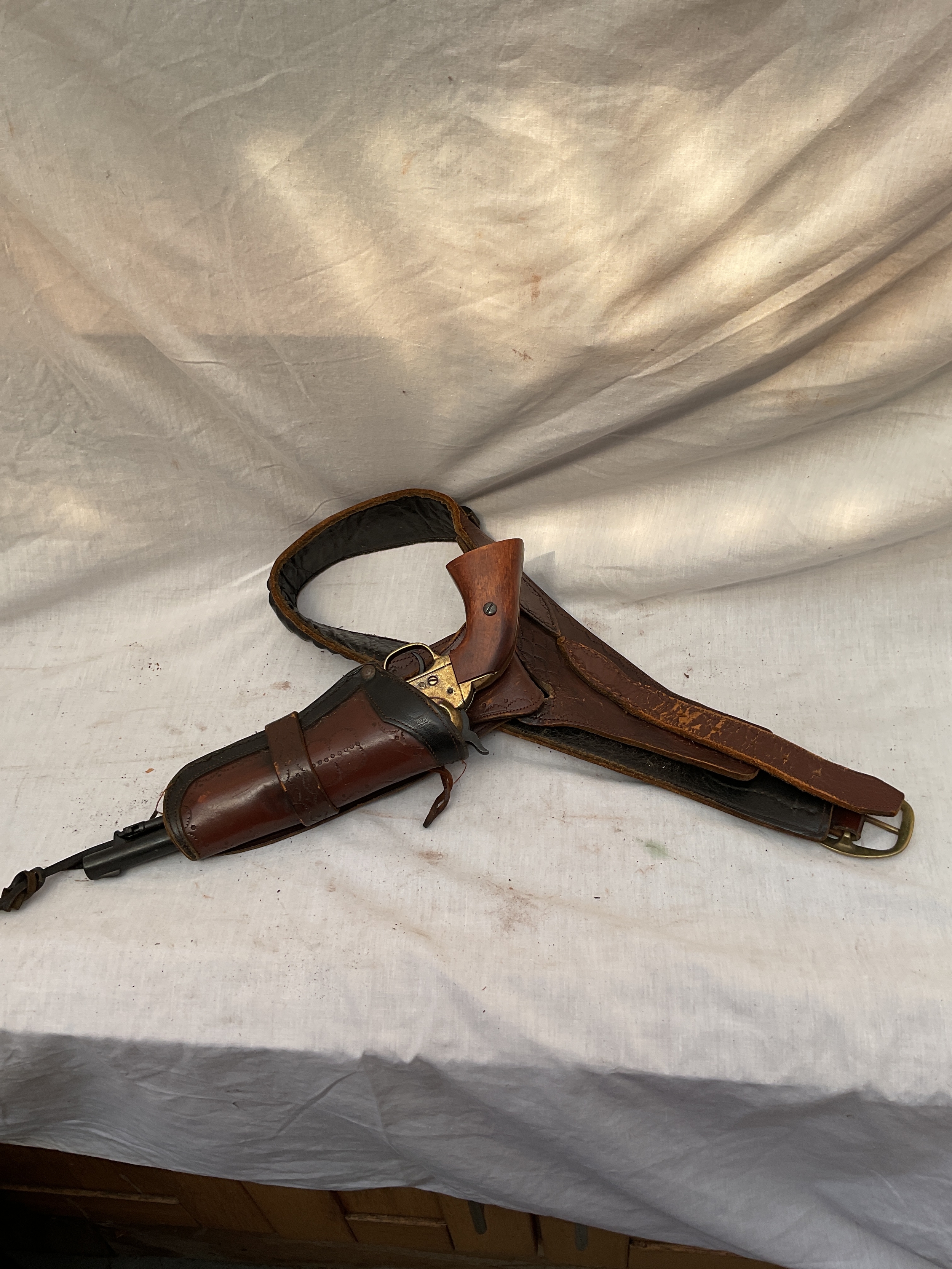 Leather rig and Denix reproduction colt pistol.