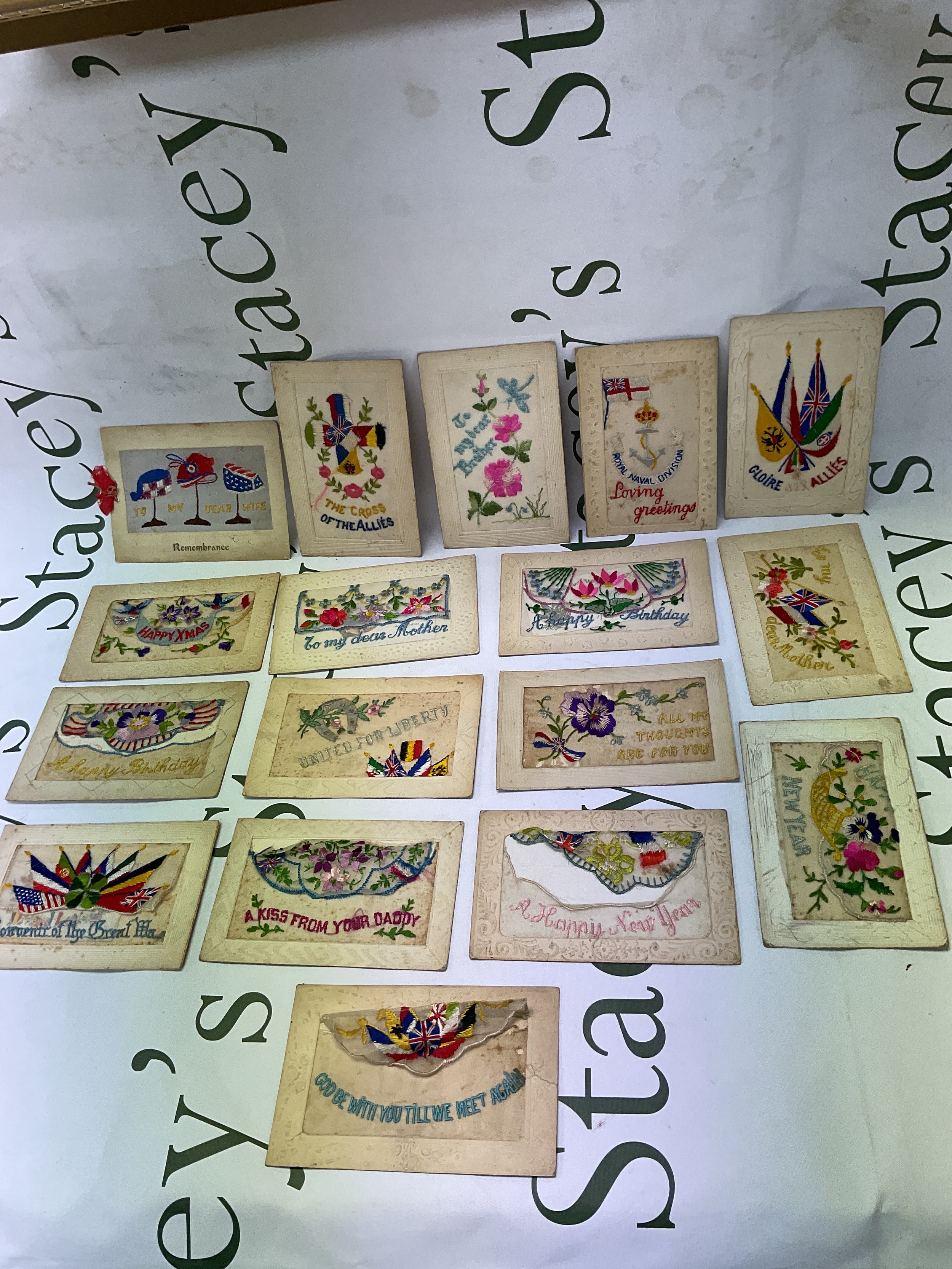 17 WWI Embroidered postcards.