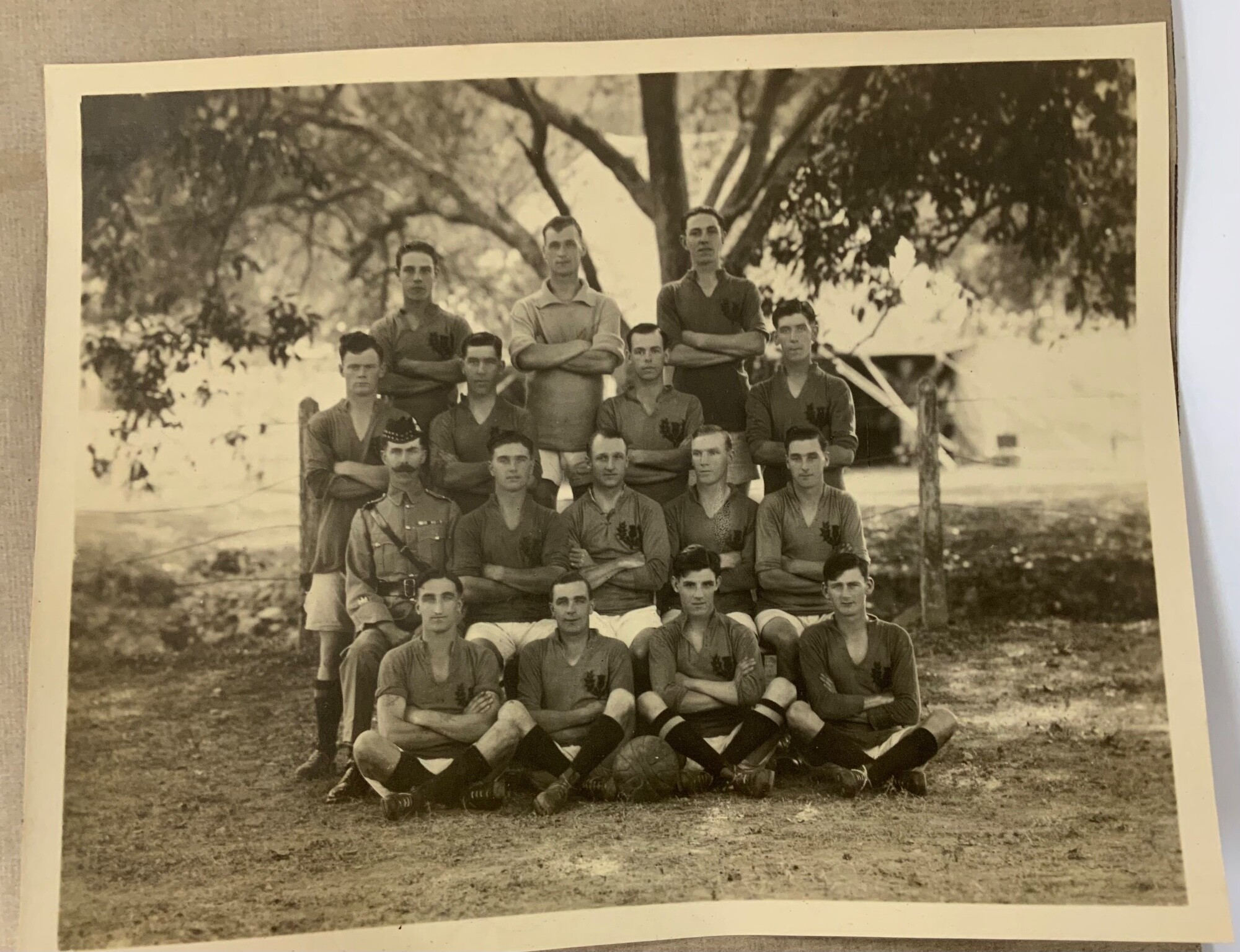 A Photo depicting The 2nd Battalion of the Royal Scots Fusiliers football team, stationed in India from 1891 until 1909,