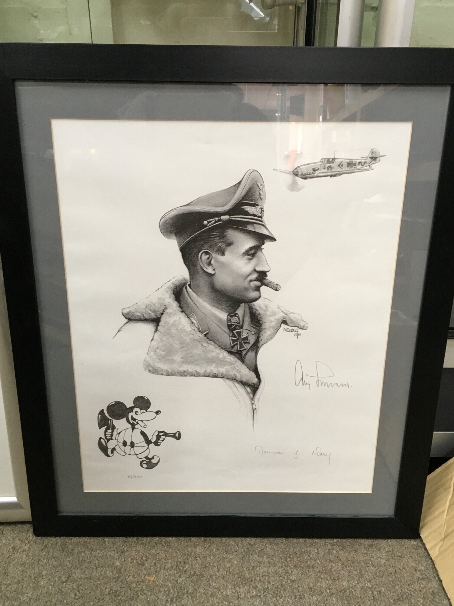 A limited edition Adolf Galland signed print by Donna J. Neary 184/500. Frame Dimensions 53x62cm