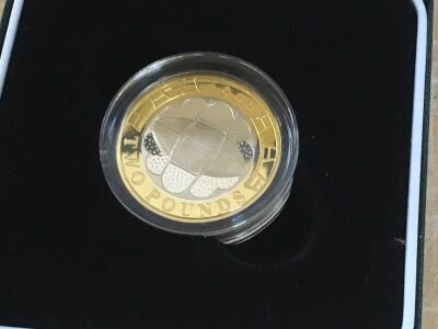 A silver proof 1999 £2 coin .rugby World Cup .