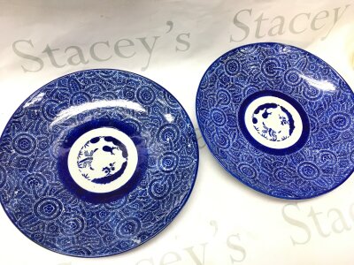 Japanese blue and white dishes, 29cm wide