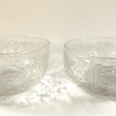 A pair of crystal finger bowls intaglio cut with flowers, attributed to Thomas Webb, Stourbridge. 12cm x 6cm.- NO RESERVE