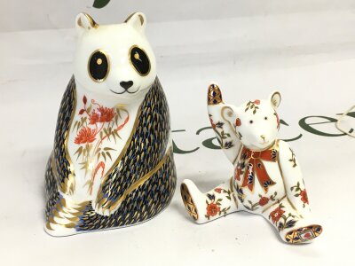 A crown Derby panda and a teddy bear