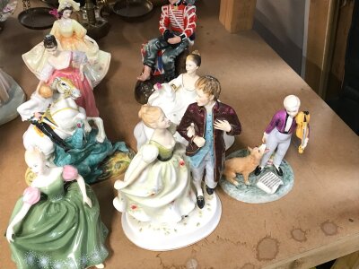 Royal Doulton porcelain figures including St George, Drummer boy, Sunday best (8)