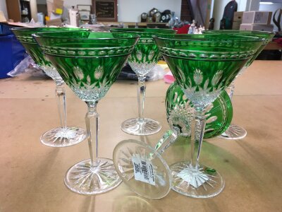 Six Waterford Crystal Clarendon Emerald Martini lead crystal glasses
