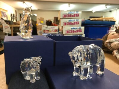 Three Artic animal Swarovski figures in boxes including Polar bears and a penguin