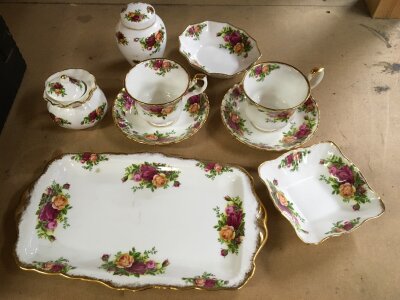 A small amount of Royal Albert Country Roses including cups and saucers and tray