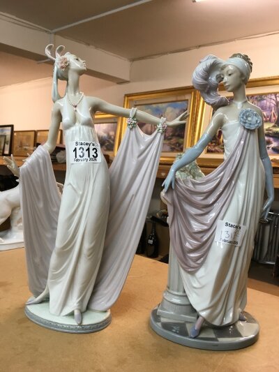 A pair of large Art Deco style 1920's  Lladro ladies
