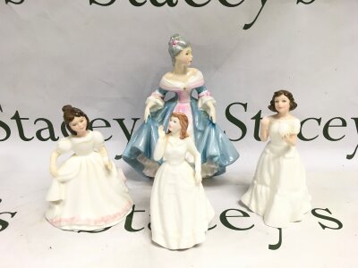 Four Royal Doulton figures of ladies, tallest approx 20cm.