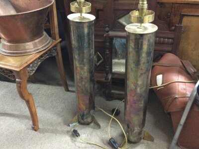 Vintage lamp bases made from artillery shell casings approximately 77cm tall.- NO RESERVE