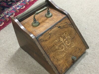 A Rosewood inlaid coal box. dimensions 44cm long 34cm wide 30cm tall approximately- NO RESERVE