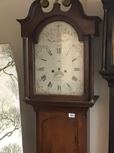 A 19th century oak longcase clock with an enamel dial maker R Tarleton Liverpool for restoration- NO RESERVE