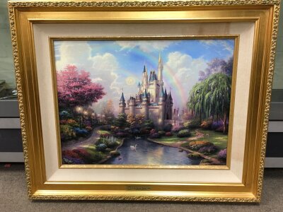 A New Day at the Cinderella Castle, Thomas Kinkade (American, 1958-2012) Disney Dreams Collection limited edition print. With certificat of authenticity, number 20/395. Frame dimensions 84x70cm