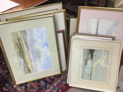 A large collection of framed watercolours by local artists and of local views including artists David Plested , Sybil Mullen Glover- NO RESERVE