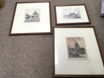 Three framed engravings of London views dimensions ranging 38x42 and 33x26cm