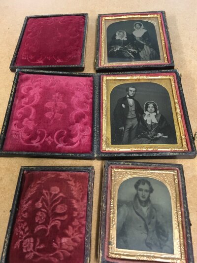Three Victorian miniature photos, two cases are damaged