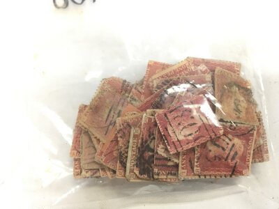 100 Victorian penny red postage stamps used