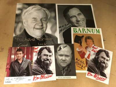 A collection of autographs including Shane Richie, Michael Crawford, Brian Blessed etc