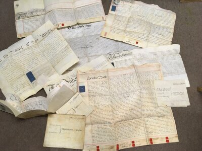 A collection of 19th Century parchment Indentures with wax seal marks