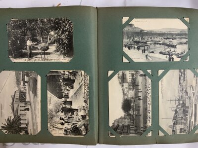 An Early Postcard album including WW1 scenes, European topographical scenes. 150+
