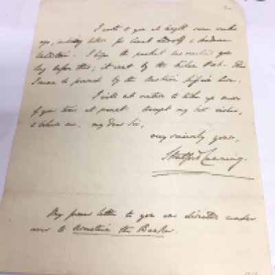A handwritten letter from Stratford Canning dated 1817. Stratford Canning, 1st Viscount Stratford de Redcliffe, was a British diplomat who became best known as the longtime British Ambassador to the Ottoman Empire.- NO RESERVE