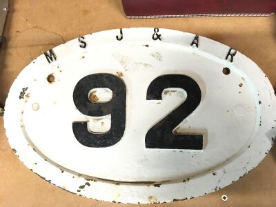 A Manchester South Junction & Altrincham Rly Bridge plate no 92. Dimensions 36x23cm