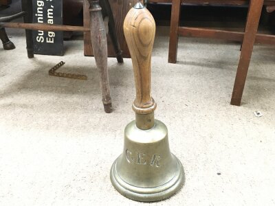 An original engraved great eastern railway handbell, rare. 38cm tall