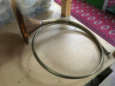 Large round 19th century copper and brass coach Horn