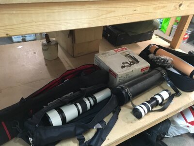 Camera equipment including an Opteka 1300mm lens, 800mm Super Telephoto, boxed Mecablitz 76 MZ-5 digital , Benbo Trekker tripod
