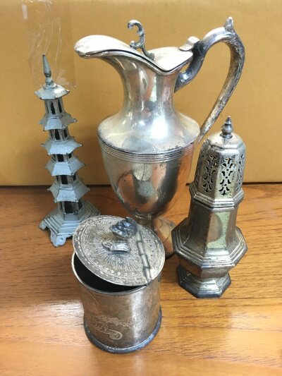 A Collection of silver plate including an urn, sugar shaker etc (4 items)