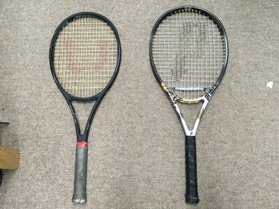 Two Graphite tennis rackets Wilson Pro Street 97ULS v11.0 and Prince Longbody thunder ultralite titanium oversize