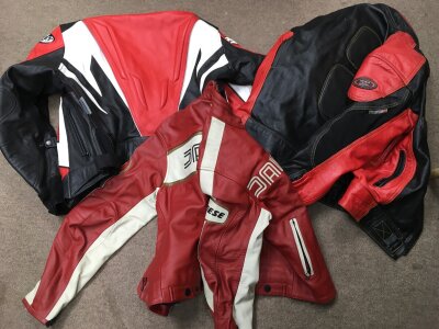 Three leather motorcycle jackets
