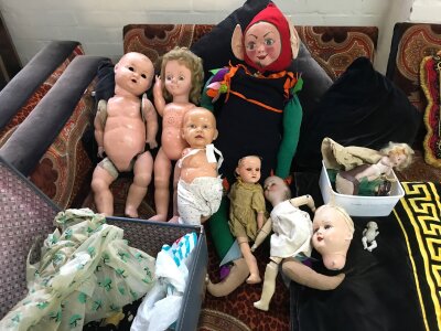 A collection of vintage dolls including composition and bisque