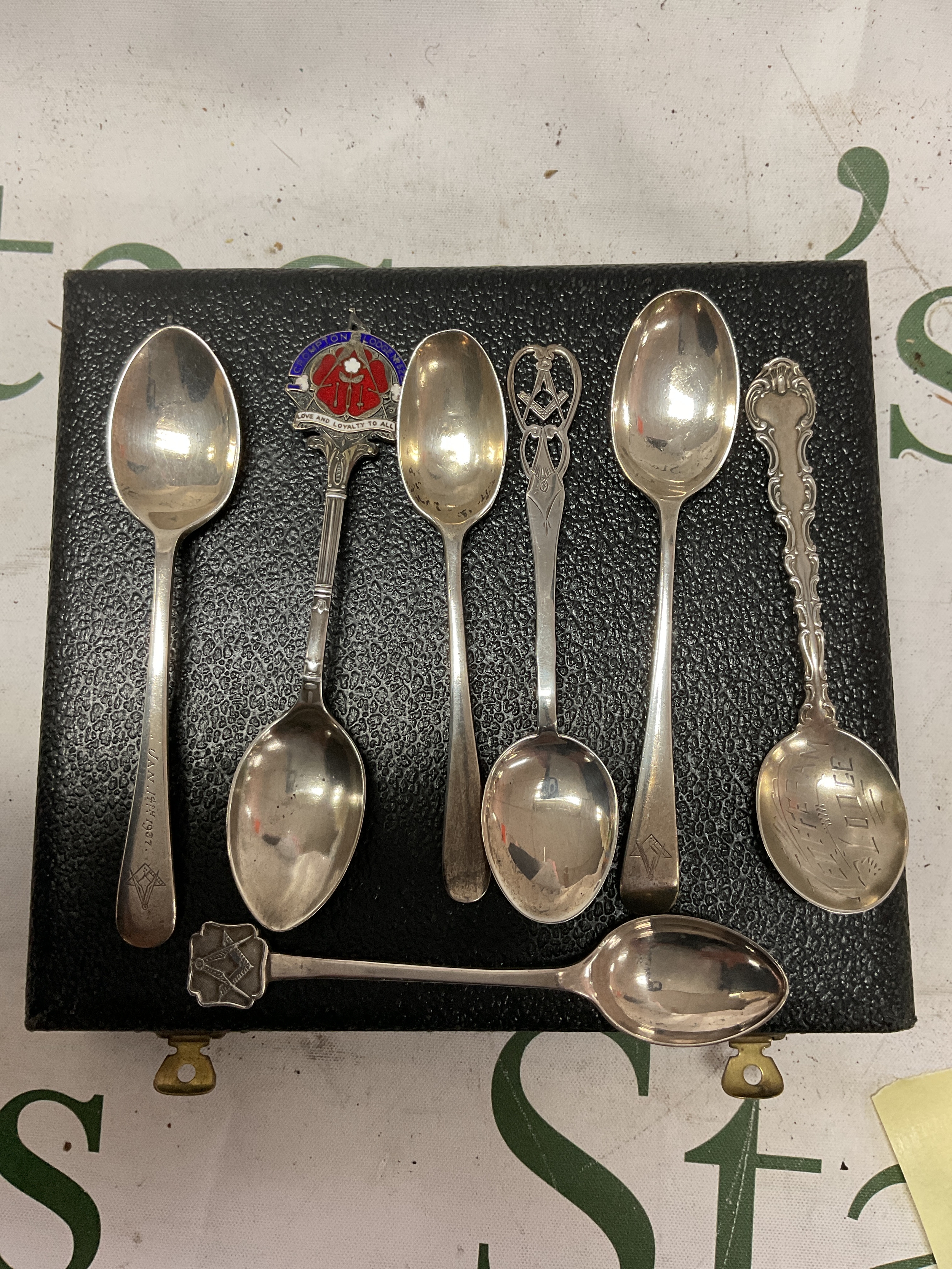 HM silver Masonic spoons, total weight 90 grams.