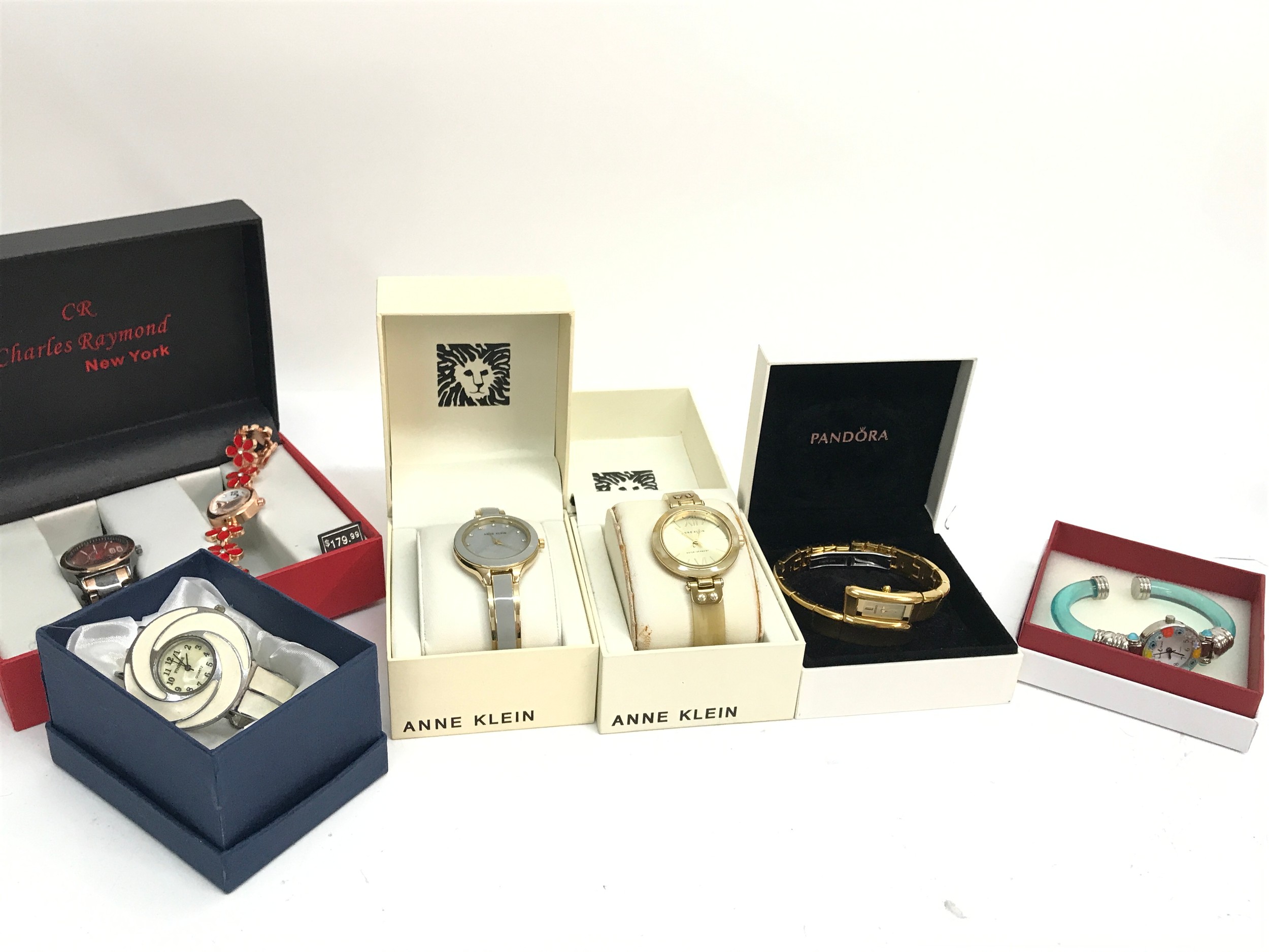 A collection of boxed watches including Pandora, Anne Klein, Charles Raymond, Vecchia Venezia etc