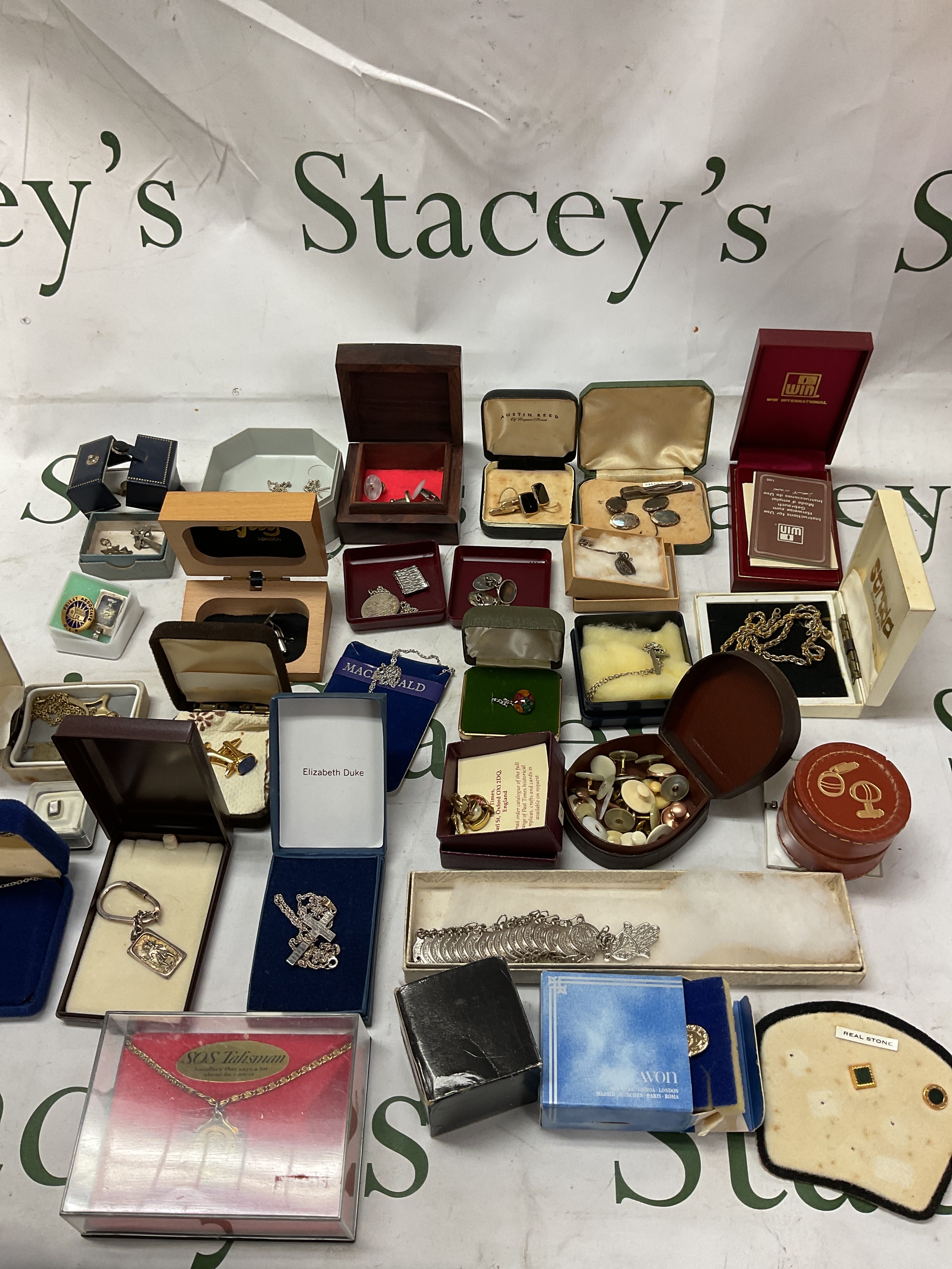 Qty dress jewellery to inc silver ring, necklaces, cufflinks and more dress items .