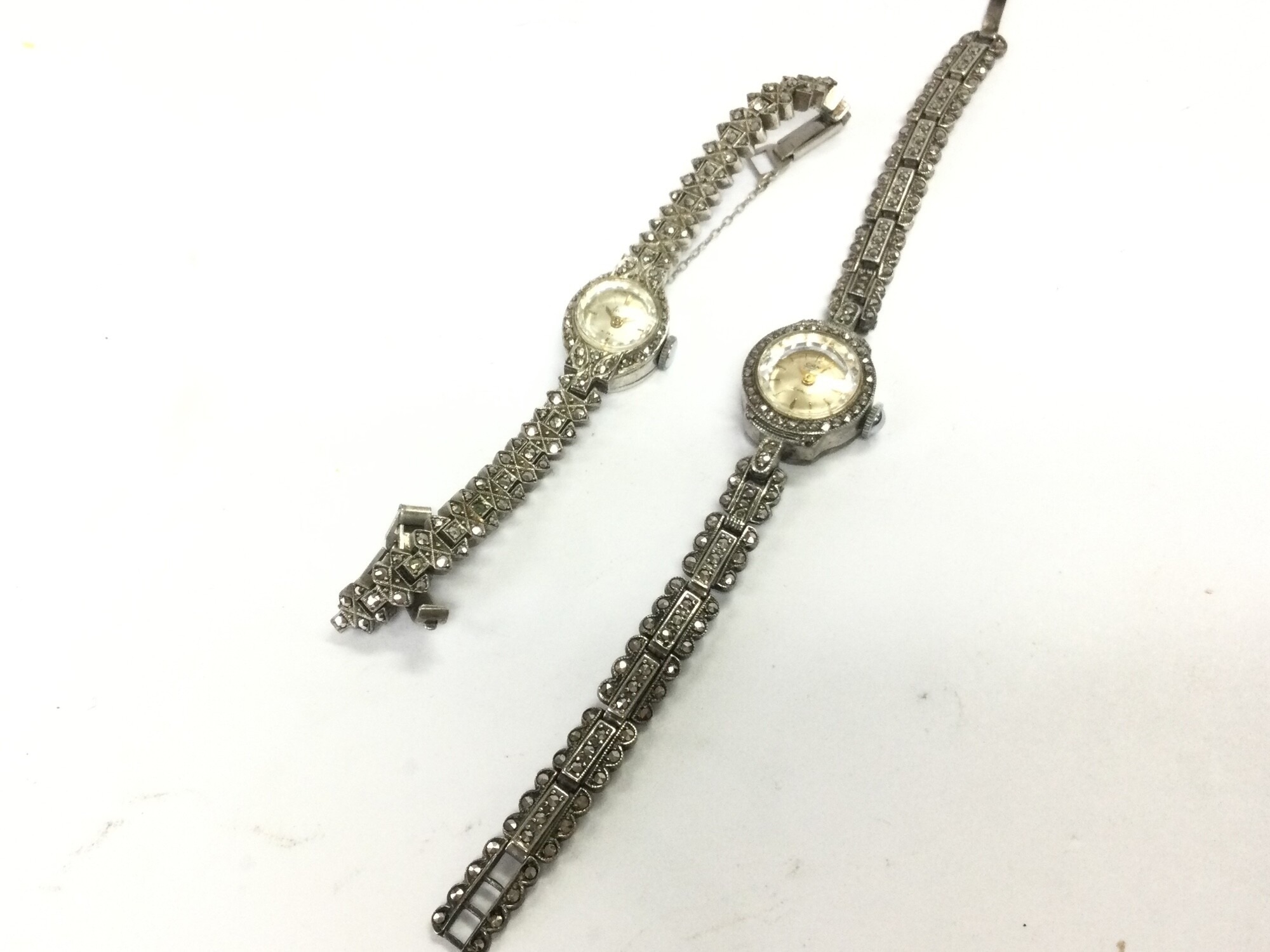 Two silver and marcasite ladies watches including Accurist, Camy. 43.5g total weight NO RESERVE